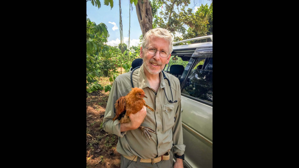 Howard receives a chicken from a grateful patient